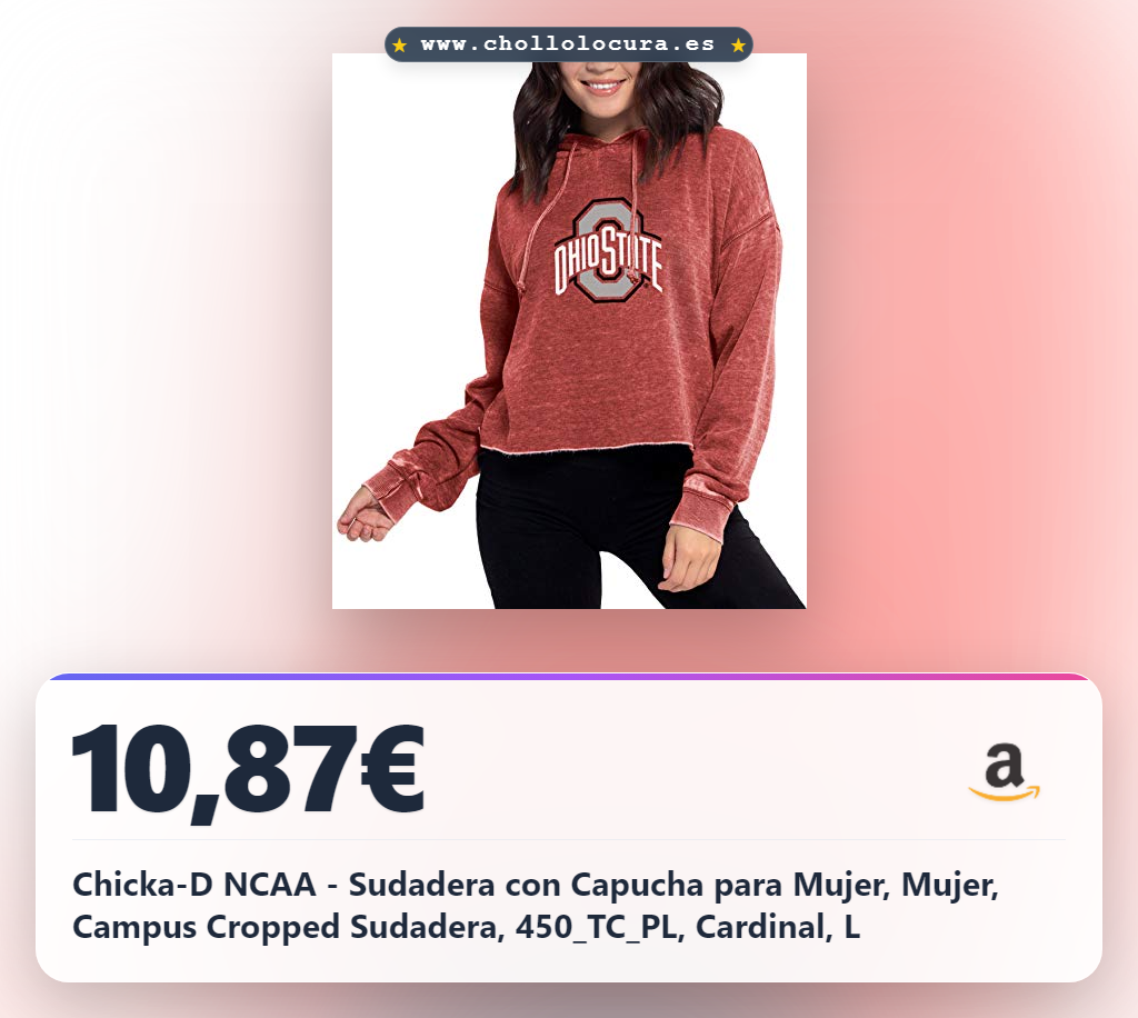 Chicka-D NCAA - Sudadera con Capucha para Mujer, Mujer, Campus Cropped Sudadera, 450_TC_PL, Cardinal, L