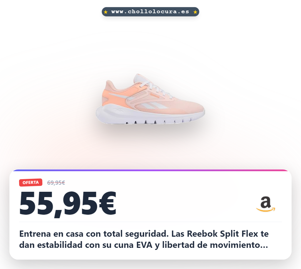 Consigue las zapatillas Reebok Split Flex para mujer, ideales para entrenamiento en casa con soporte de estabilidad al mejor precio.