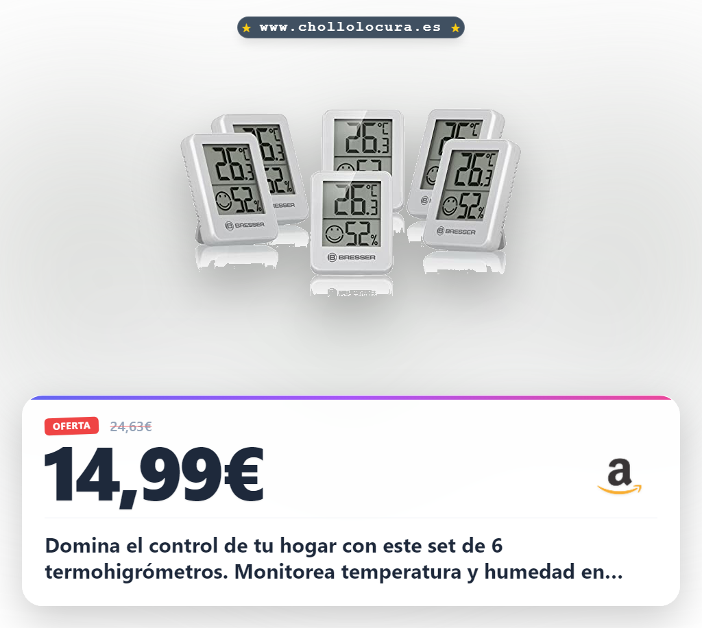 Domina el control de tu hogar con este set de 6 termohigrómetros. Monitorea temperatura y humedad en tiempo real para prevenir el moho y proteger tus espacios. Colócalos donde quieras y disfruta de la tranquilidad que te da el control total de tu ambiente.