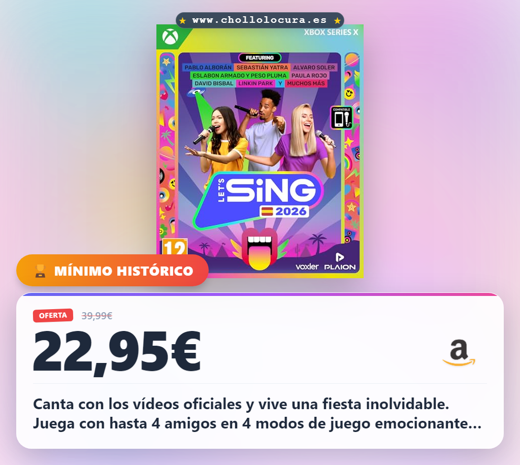 Aprovecha Let's Sing 2026. Canta con vídeos oficiales, juega con 4 amigos y desbloquea 180 canciones extra en oferta