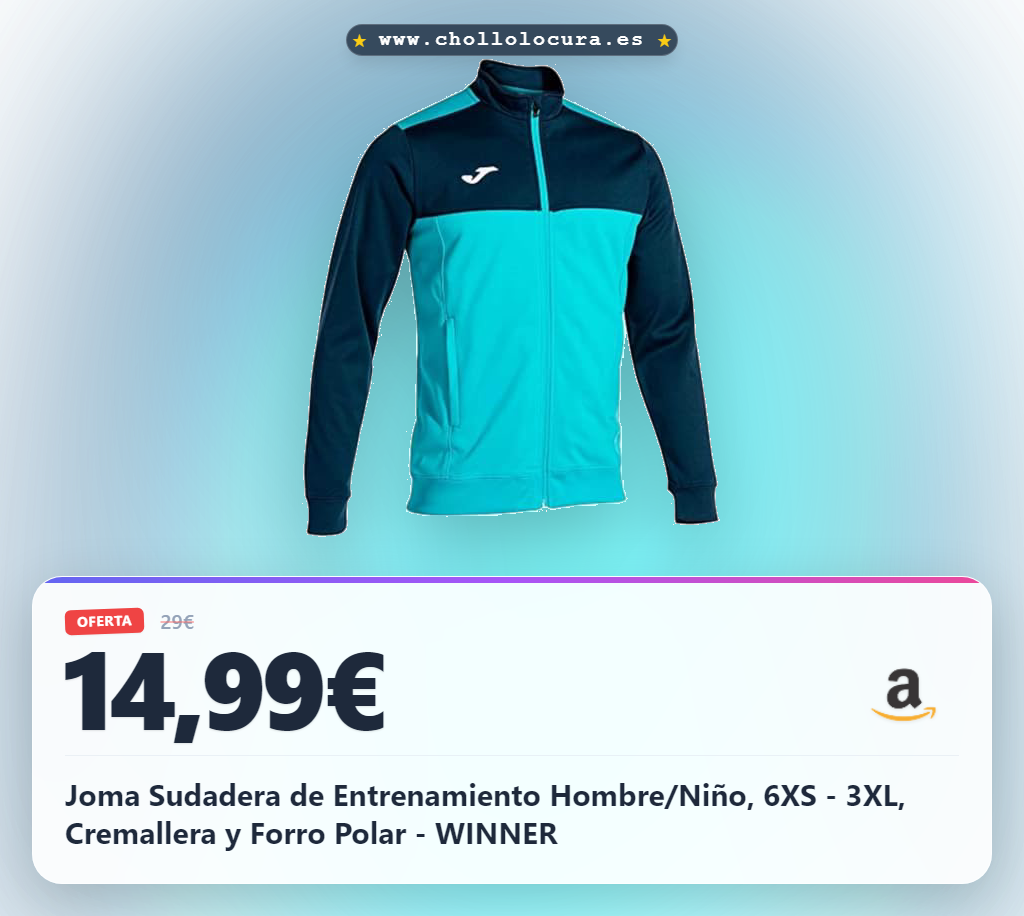 Joma Sudadera de Entrenamiento Hombre/Niño, 6XS - 3XL, Cremallera y Forro Polar - WINNER