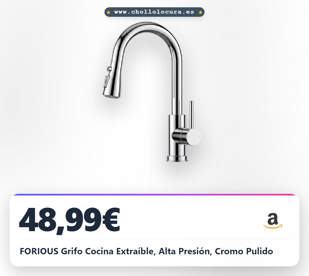 FORIOUS Grifo Cocina Extraíble, Alta Presión, Cromo Pulido