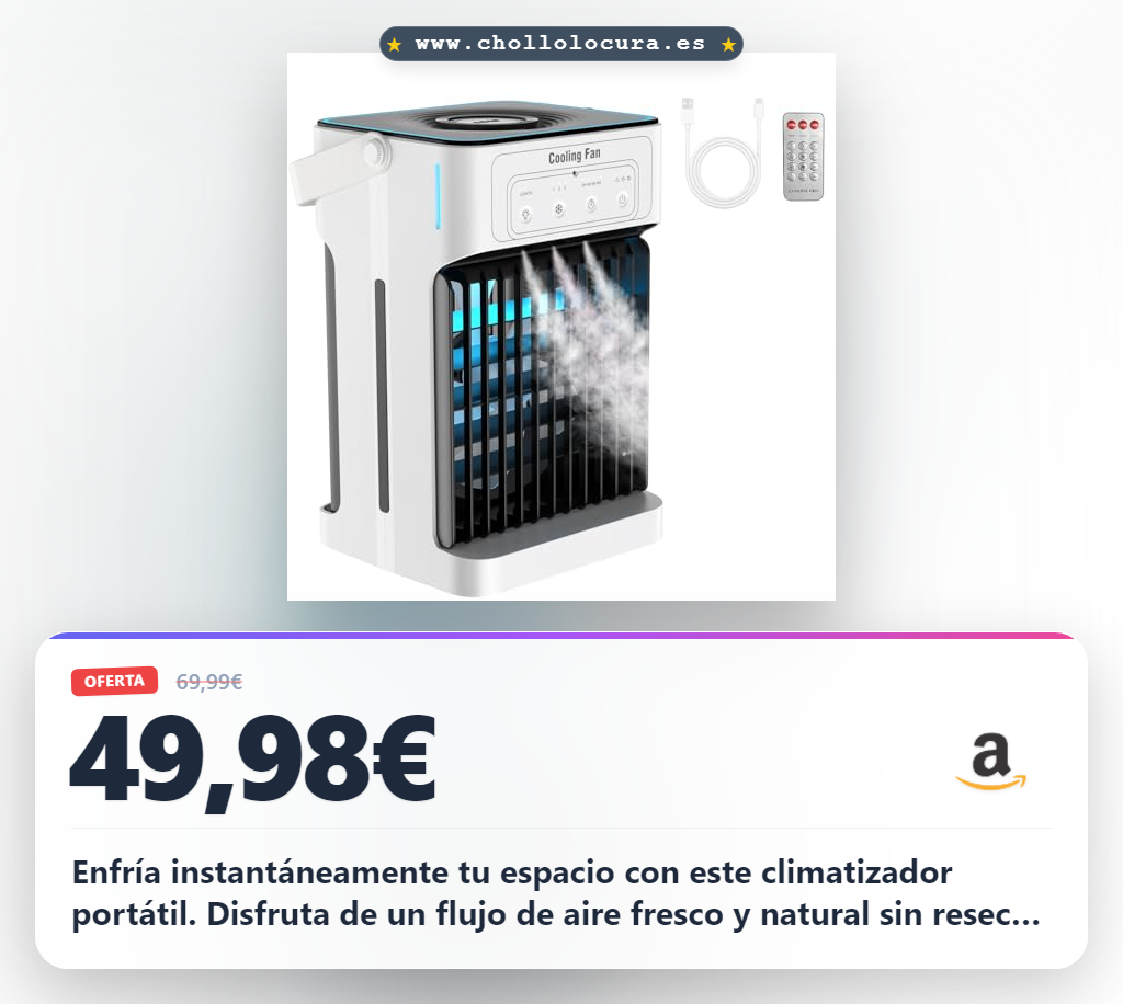 Aprovecha este Mini Aire Acondicionado Portátil con Nebulización y Luz para Dormitorios y Oficinas