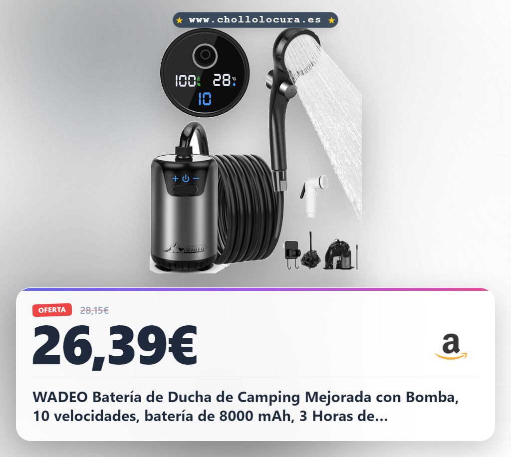Llévate la ducha de camping WADEO con batería de 8000 mAh y 10 velocidades a precio de chollo