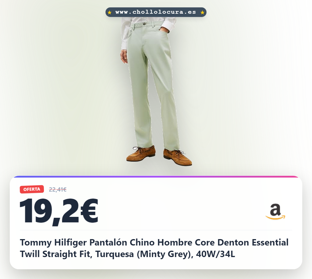 Tommy Hilfiger Pantalón Chino Hombre Core Denton Essential Twill Straight Fit, Turquesa (Minty Grey), 40W/34L