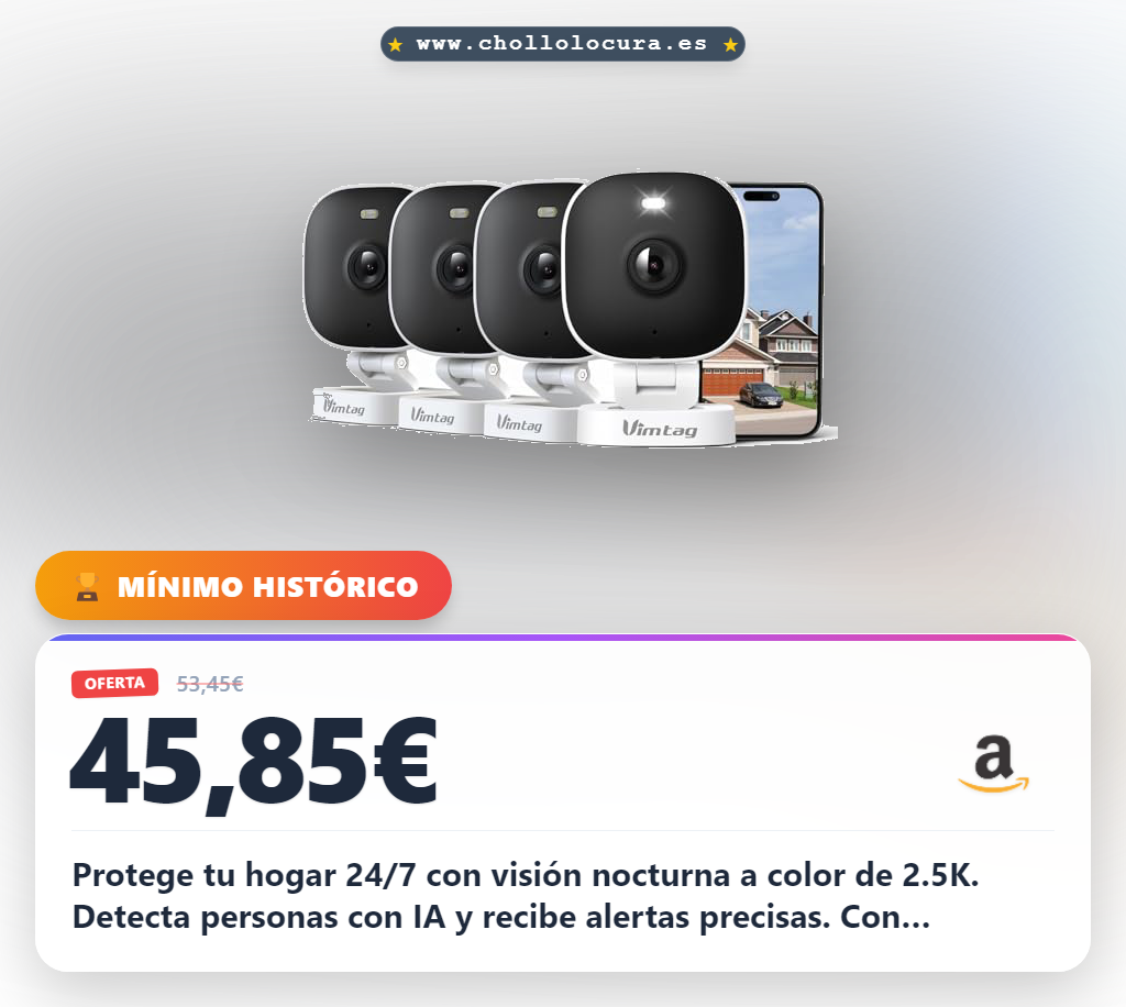 Consigue cámara de vigilancia 2.5K WiFi exterior con IA y visión nocturna a color en oferta histórica