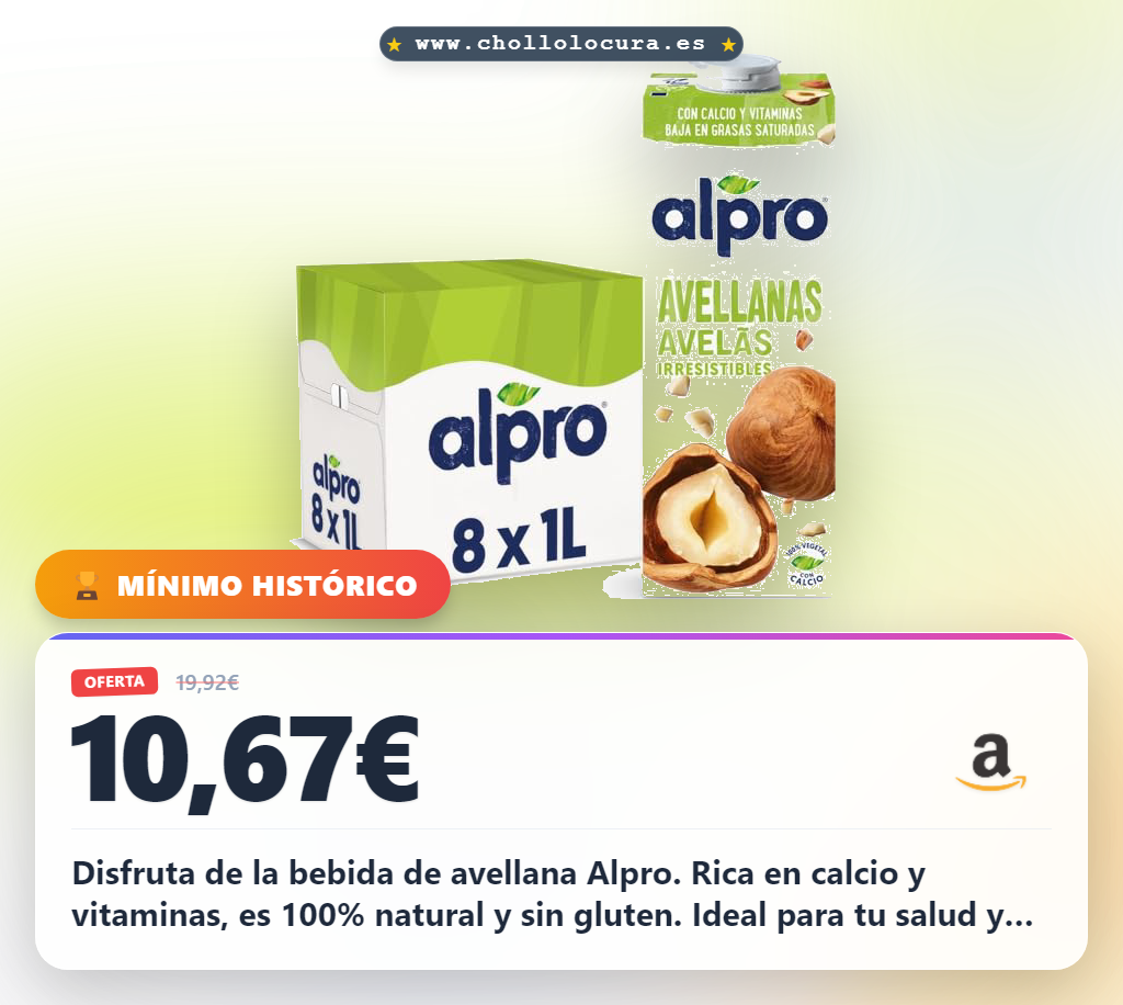 Aprovecha la bebida de avellana Alpro con calcio y vitaminas, sin gluten y sostenible al mejor precio