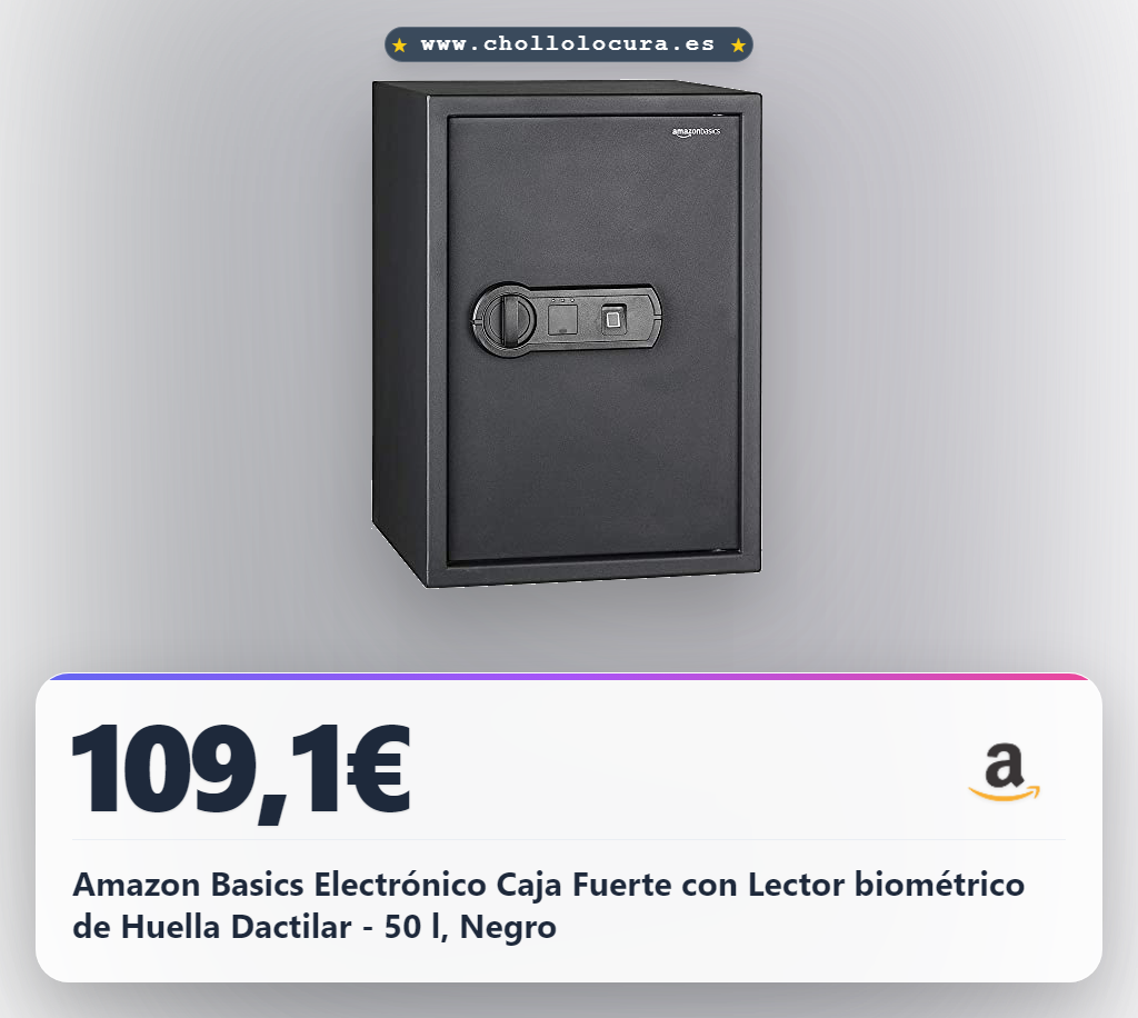 Amazon Basics Electrónico Caja Fuerte con Lector biométrico de Huella Dactilar - 50 l, Negro