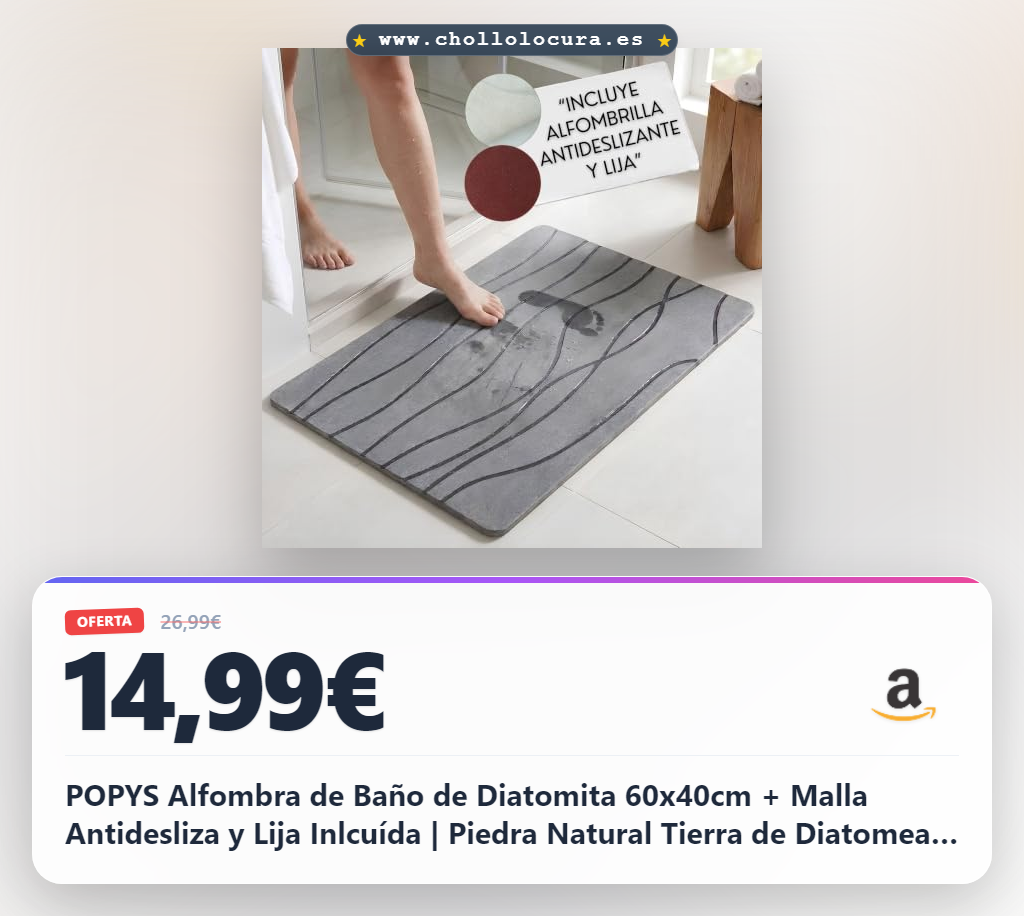 POPYS Alfombra de Baño de Diatomita 60x40cm + Malla Antidesliza y Lija Inlcuída | Piedra Natural Tierra de Diatomeas, Absorbente de Secado Rápido, Antimoho y Antibacteriana. (1 Unidad Armonía Gris)