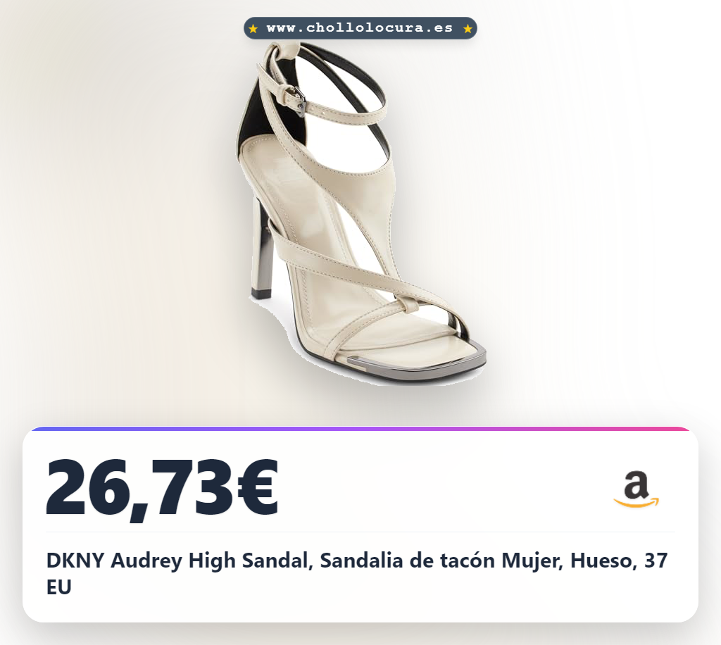 Disfruta de la Sandalia DKNY Audrey en color Hueso: tacón cuadrado elástico y estilo nostálgico al mejor precio.