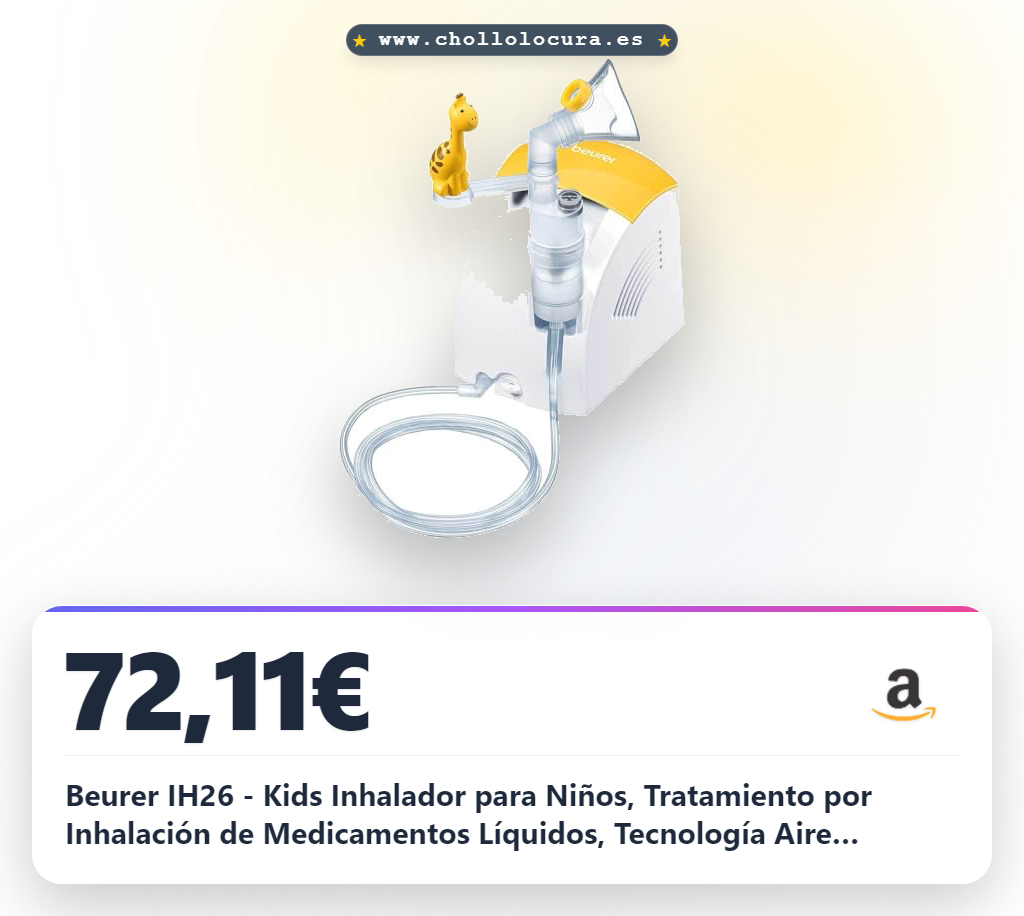 Beurer IH26 - Kids Inhalador para Niños, Tratamiento por Inhalación de Medicamentos Líquidos, Tecnología Aire Comprimido, Mascarilla Bebe y Niño, Bolsa, Color Blanco Amarillo