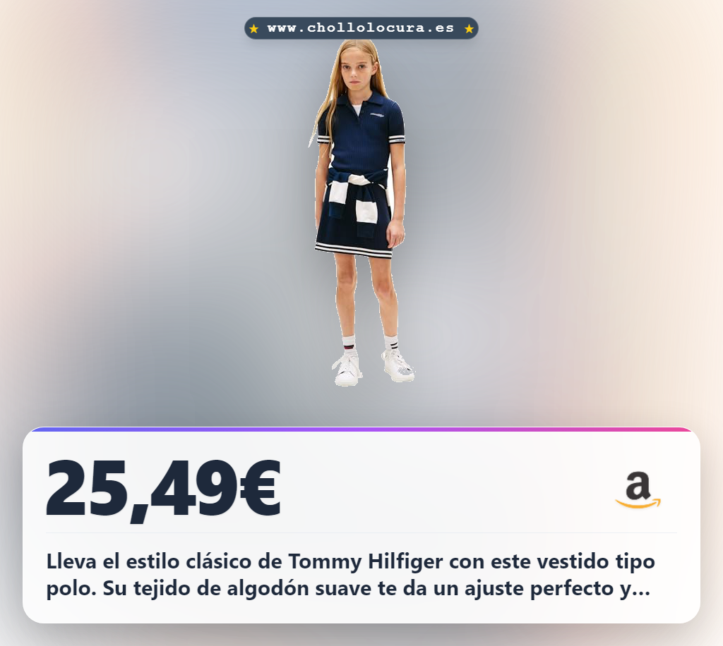 Aprovecha el vestido tipo polo Tommy Hilfiger azul marino de algodón para niña de 10 años.
