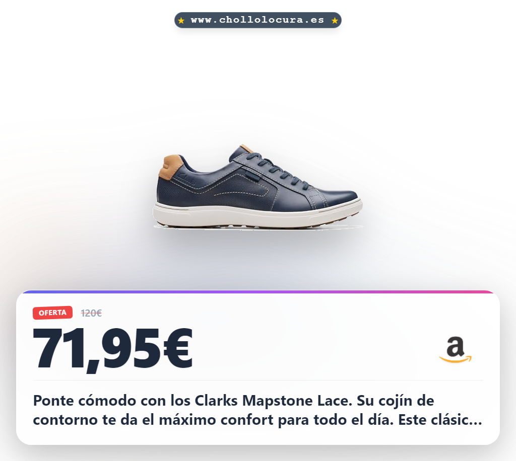 Ponte cómodo con los Clarks Mapstone Lace. Su cojín de contorno te da el máximo confort para todo el día. Este clásico en cuero azul marino es la combinación perfecta entre estilo y durabilidad. ¡Consigue este esencial con un precio que no vas a encontrar!