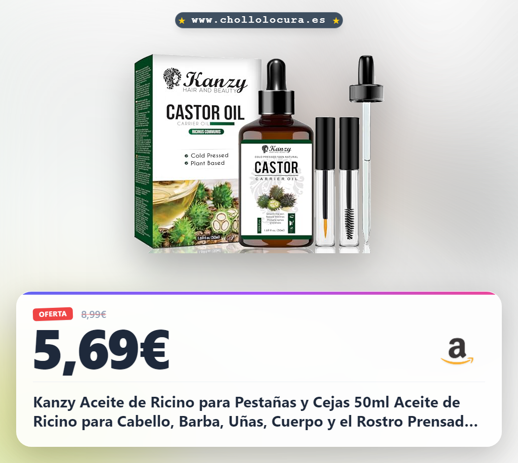 Kanzy Aceite de Ricino para Pestañas y Cejas 50ml Aceite de Ricino para Cabello, Barba, Uñas, Cuerpo y el Rostro Prensado en Frío, Ideal Aceite Pelo Crecimiento Cabello Castor Oil con Cepillos