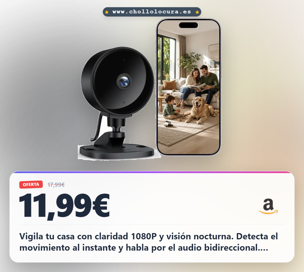 Consigue cámara vigilancia WiFi interior 1080P con visión nocturna y detección de movimiento al mejor precio