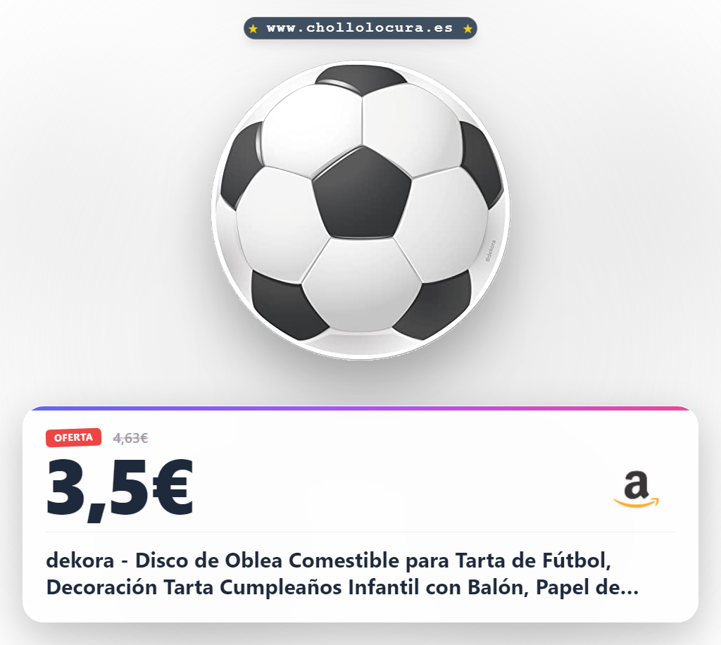 dekora - Disco de Oblea Comestible para Tarta de Fútbol, Decoración Tarta Cumpleaños Infantil con Balón, Papel de Arroz Comestible Sin Gluten, Sin Lactosa, 20 cm