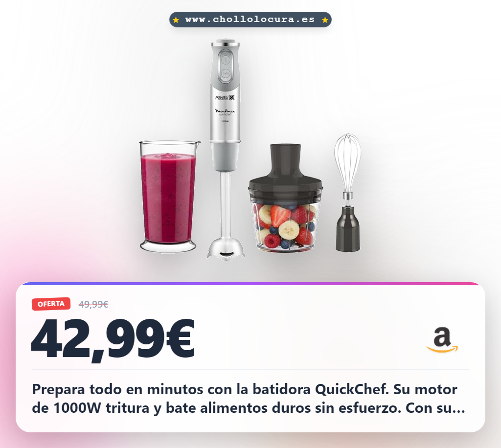 Consigue la batidora de mano Moulinex QuickChef DD655D10 con motor potente y 10 velocidades al mejor precio