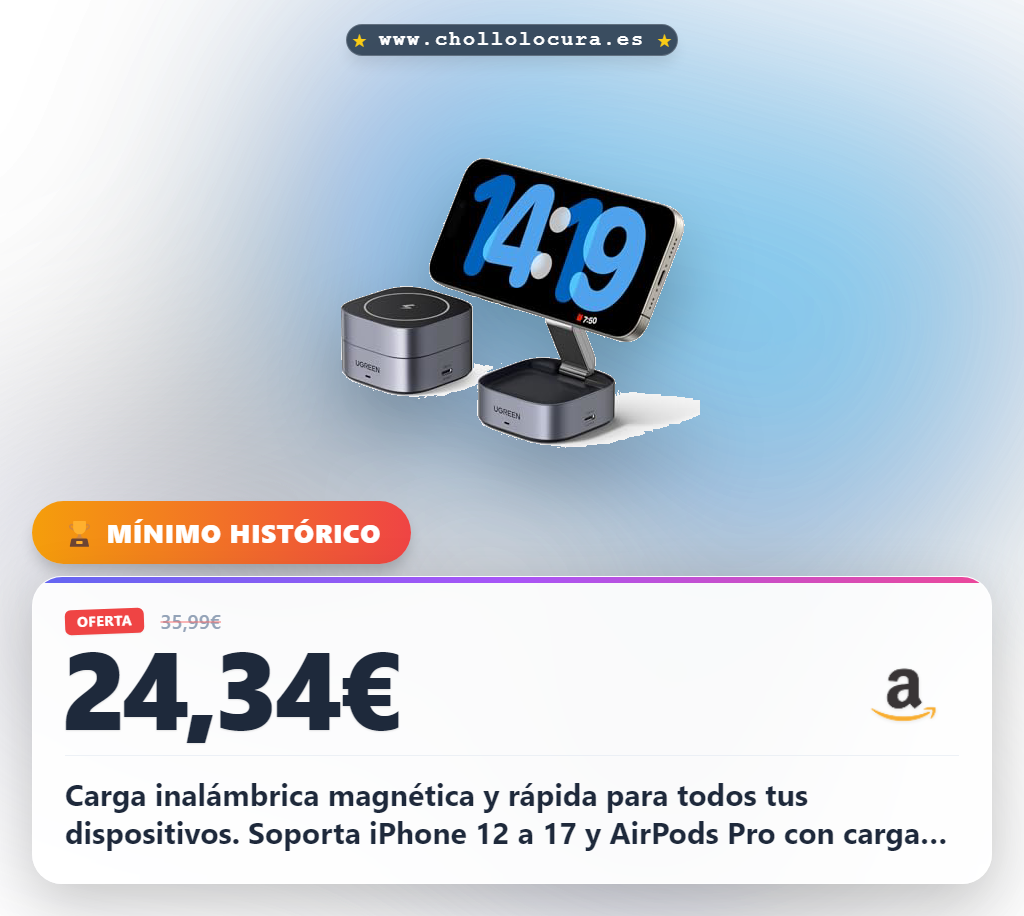 Consigue el cargador inalámbrico UGREEN MagFlow 2 en 1 con carga magnética para iPhone y AirPods al mejor precio