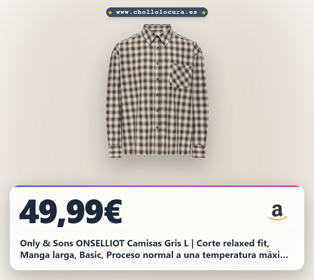 Only & Sons ONSELLIOT Camisas Gris L | Corte relaxed fit, Manga larga, Basic, Proceso normal a una temperatura máxima de 30°C