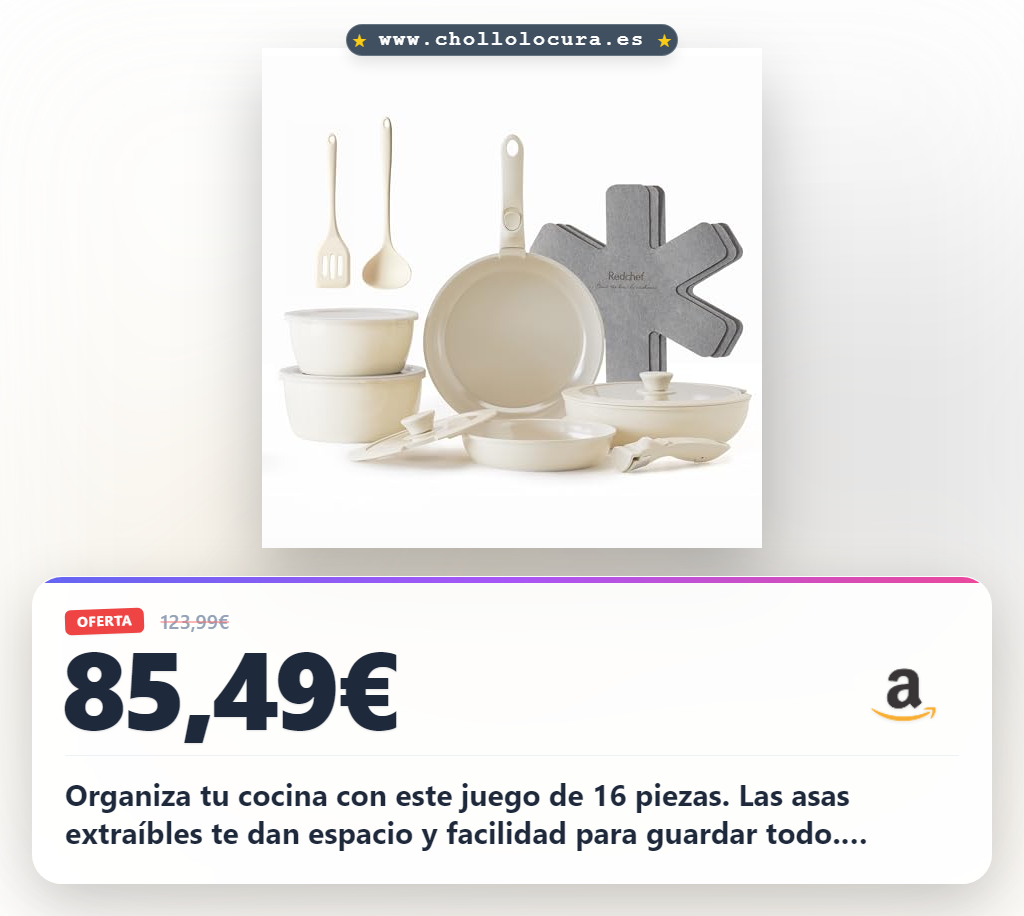 Consigue este juego de sartenes de cerámica antiadherente 16 piezas con asas extraíbles al mejor precio