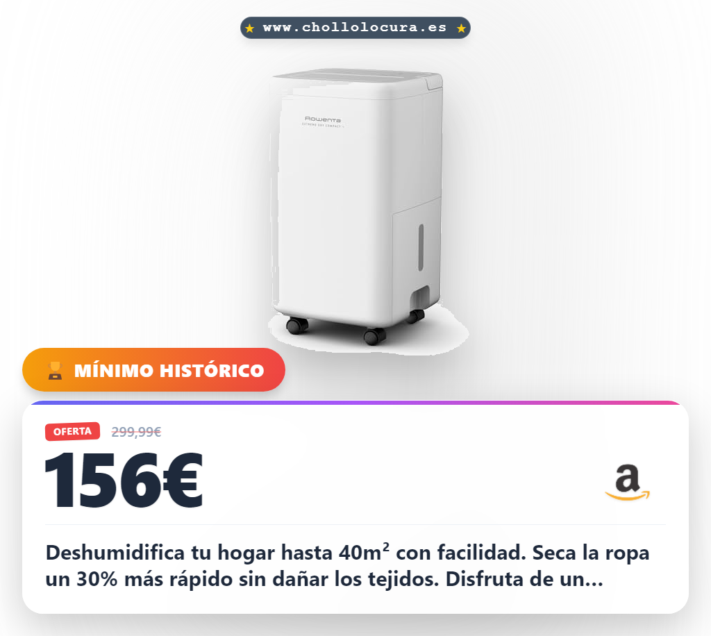 Aprovecha el deshumidificador Rowenta Extreme Dry Compact + 16L/día para secar ropa más rápido y silencioso