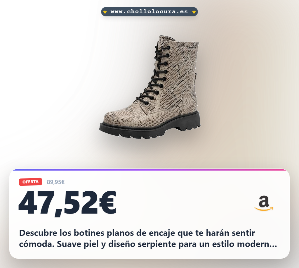 Aprovecha estos botines planos de encaje mujer color serpiente talla 36 EU con tecnología TOUCH-IT