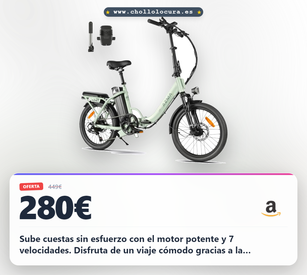 Aprovecha la AZMA plegable eléctrica con motor potente y 7 velocidades para tus desplazamientos urbanos.