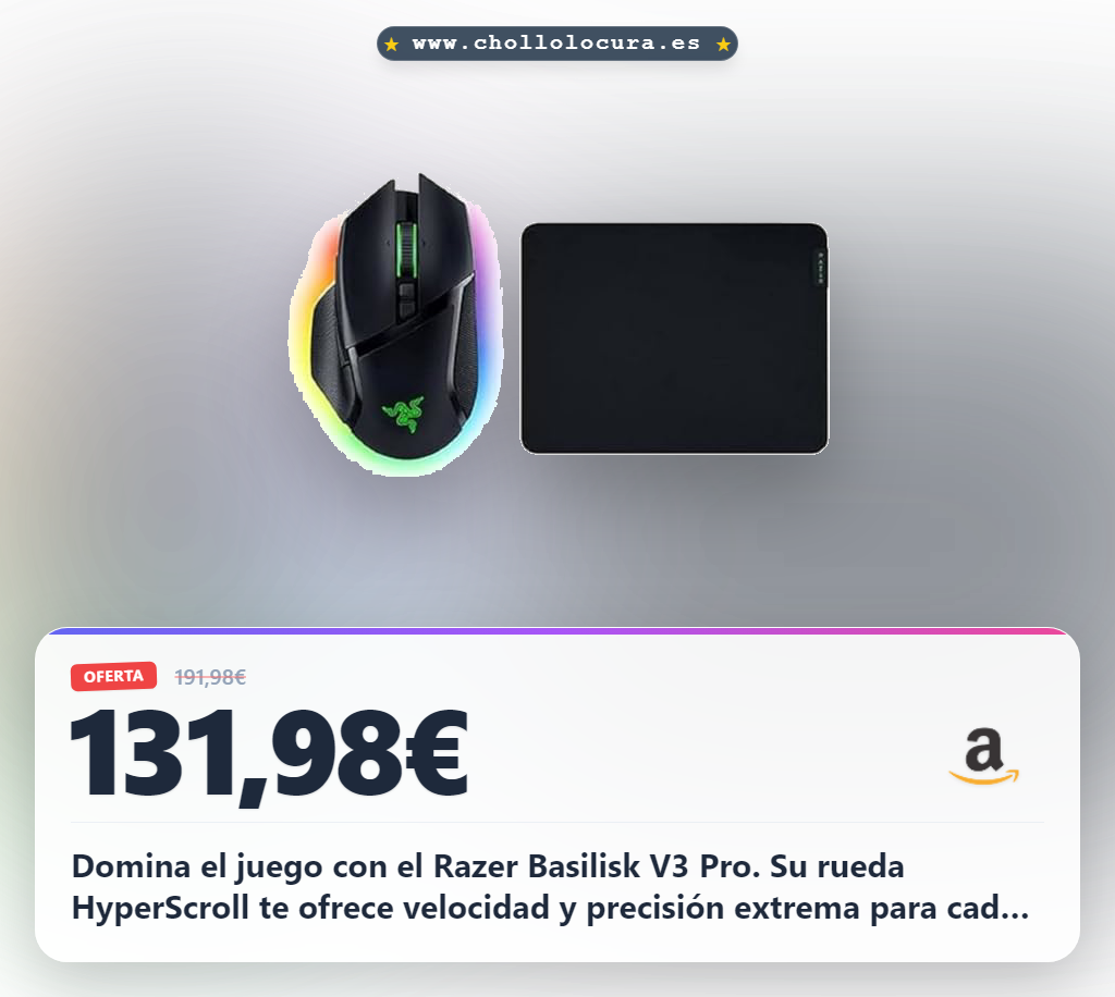 Llévate el Razer Basilisk V3 Pro Black con HyperScroll y luces Chroma a precio de chollo hoy mismo en oferta histórica del año.