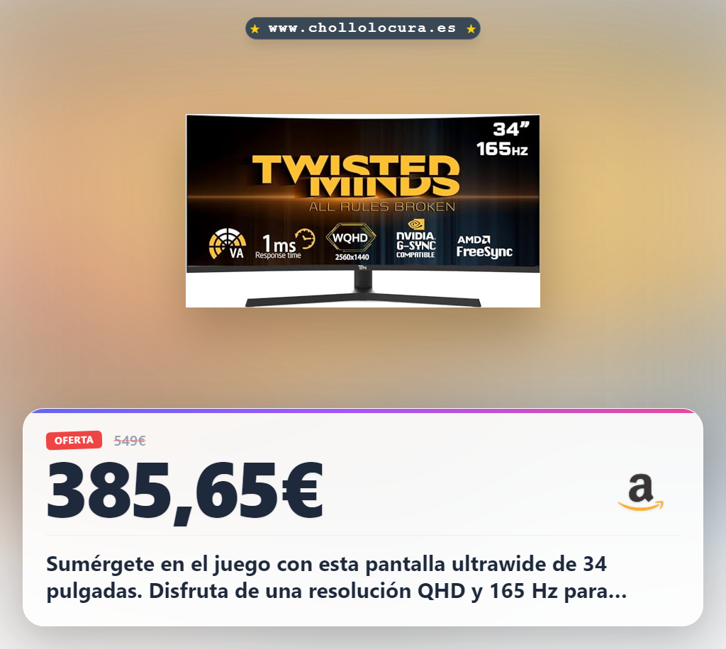 Consigue el monitor gaming Fast IPS 34 pulgadas QHD 165Hz con 21:9 y 1ms de respuesta al mejor precio