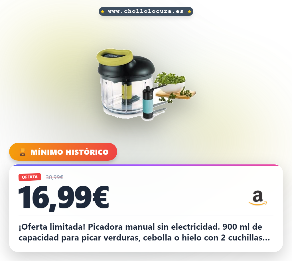 Consigue la Picadora Manual Tefal 5 Segundos de 900 ml con cuchillas de acero inoxidable al mejor precio