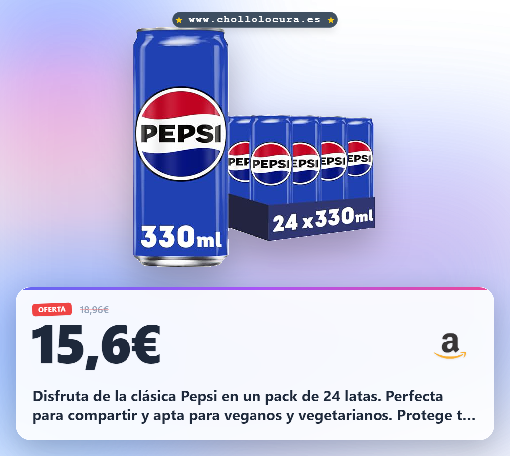 Aprovecha este pack de 24 latas de Pepsi regular para compartir y disfrutar en oferta