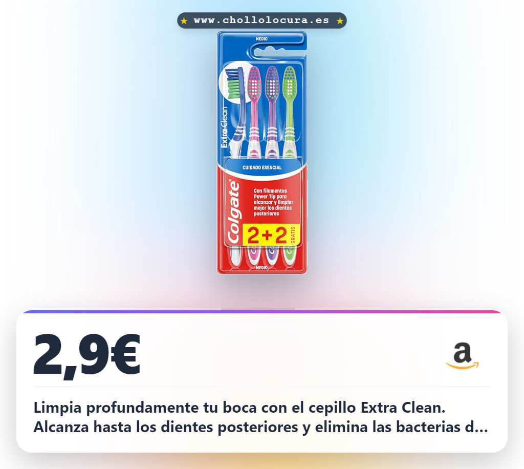 Aprovecha el cepillo Colgate Extra Clean con cabezal para dientes posteriores y limpiador de lengua en oferta histórica