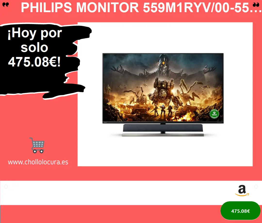 Philips Monitor 559M1RYV/00-55 Pulgadas UHD, USB-C, 144Hz, 4ms, VA, FlickerFree, Low Blue Mode (3840x2160, 750 CD/m, HDMI 3x2.1, Displayport 1x1.4, USB Hub)