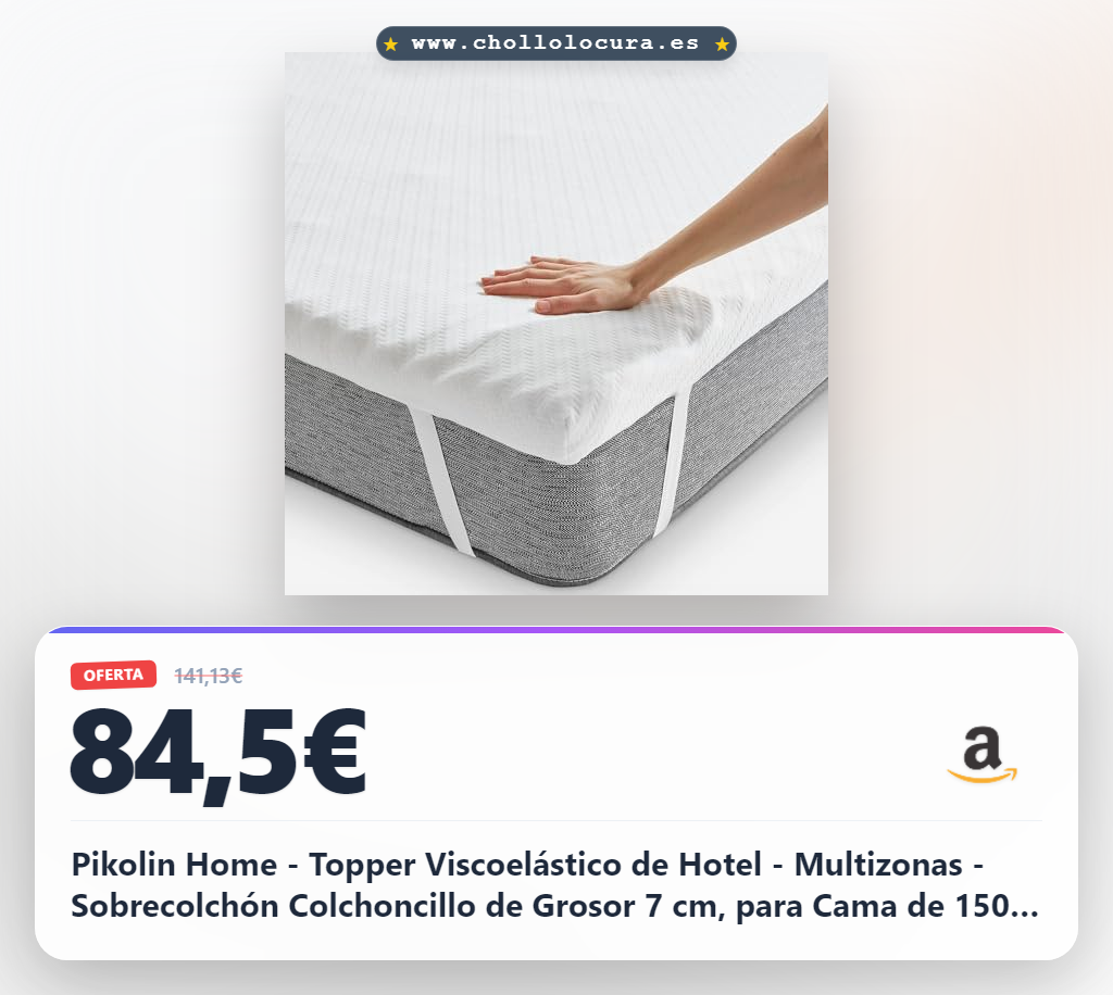 Pikolin Home - Topper Viscoelástico de Hotel - Multizonas - Sobrecolchón Colchoncillo de Grosor 7 cm, para Cama de 150, Desenfundable y Transpirable, Cubre Colchón Viscoelástico , 150 x 200 cm