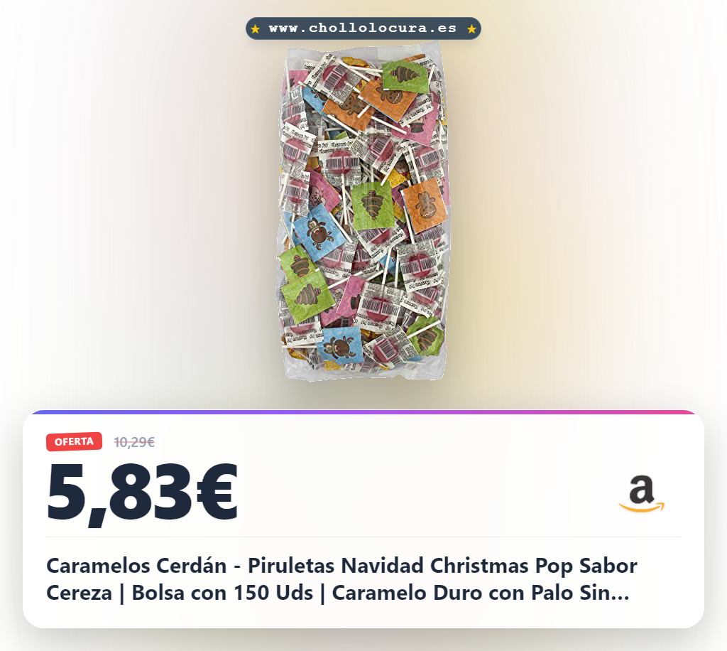 Caramelos Cerdán - Piruletas Navidad Christmas Pop Sabor Cereza | Bolsa con 150 Uds | Caramelo Duro con Palo Sin Gluten ni Alérgenos | Ideal para Fiestas, Eventos y Cumpleaños