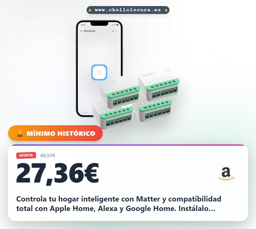 Consigue el interruptor WiFi inteligente SONOFF Matter con integración Apple Home y Alexa en oferta