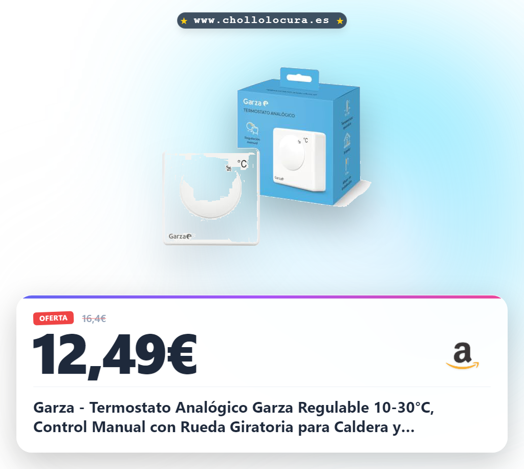 Garza - Termostato Analógico Garza Regulable 10-30°C, Control Manual con Rueda Giratoria para Caldera y Calefacción, Instalación Fácil con Conexión 2 Hilos