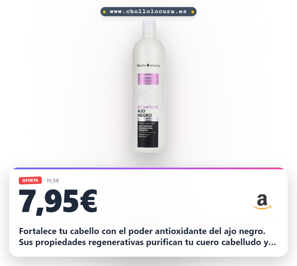 Consigue el champú Thader Pharma con extracto de ajo negro y polifenoles para fortalecer y purificar tu cabello, 1000 ml.