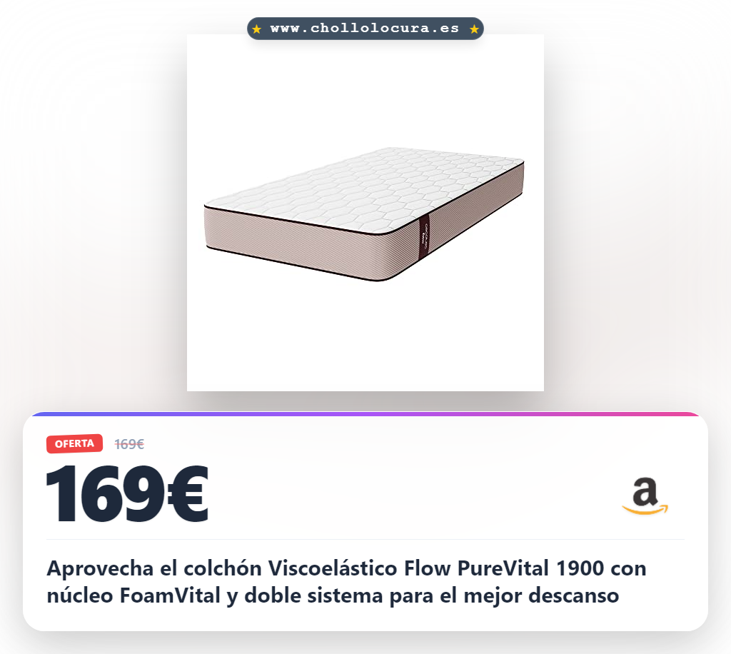Aprovecha el colchón Viscoelástico Flow PureVital 1900 con núcleo FoamVital y doble sistema para el mejor descanso