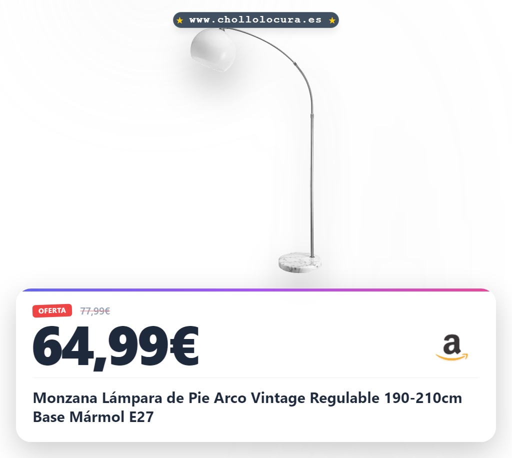 Monzana Lámpara de Pie Arco Vintage Regulable 190-210cm Base Mármol E27