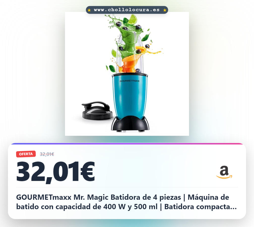 GOURMETmaxx Mr. Magic Batidora de 4 piezas | Máquina de batido con capacidad de 400 W y 500 ml | Batidora compacta con tapa | Conveniente para batidos, salsas, salsas y más | Fácil de