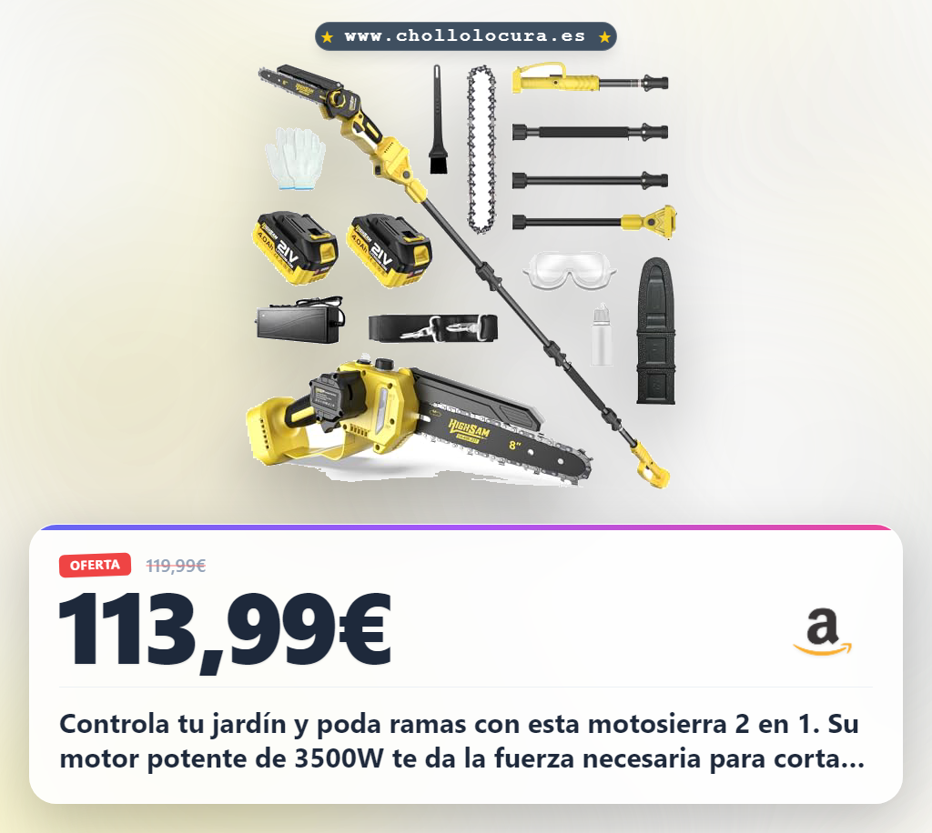 Llévate esta sierra de cadena inalámbrica Makita 18V 2 en 1 con dos baterías a precio de chollo. Ideal para podar y cortar madera.