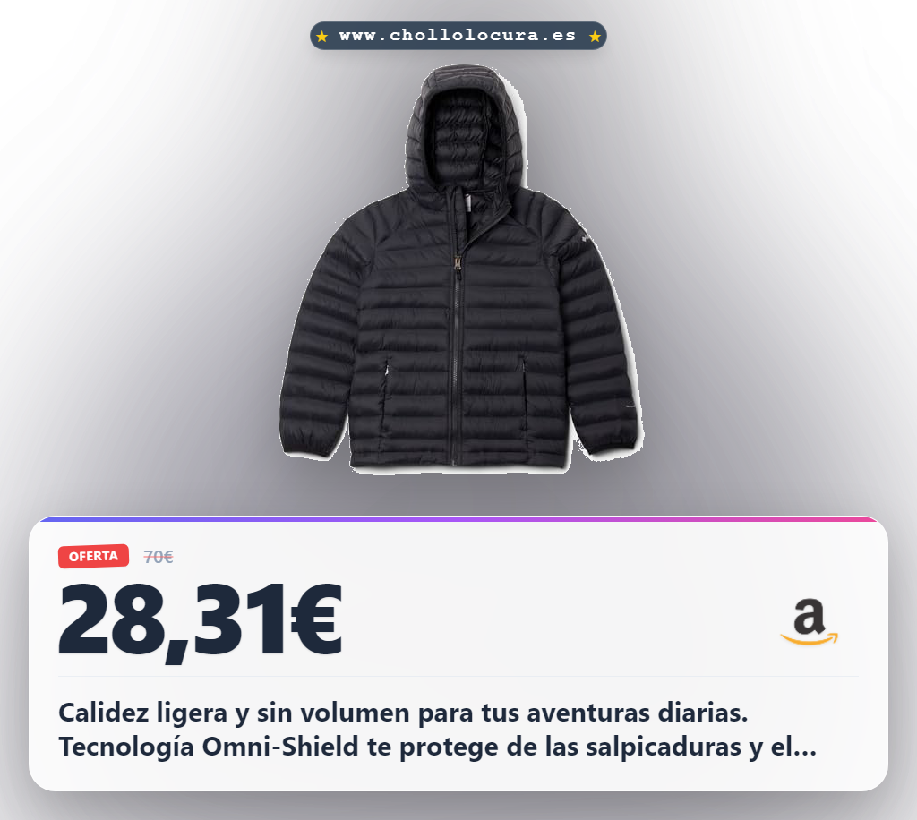 Ahorra en tu chaqueta Columbia Powder Pass negra con tecnología Omni-Shield a precio de chollo para jóvenes