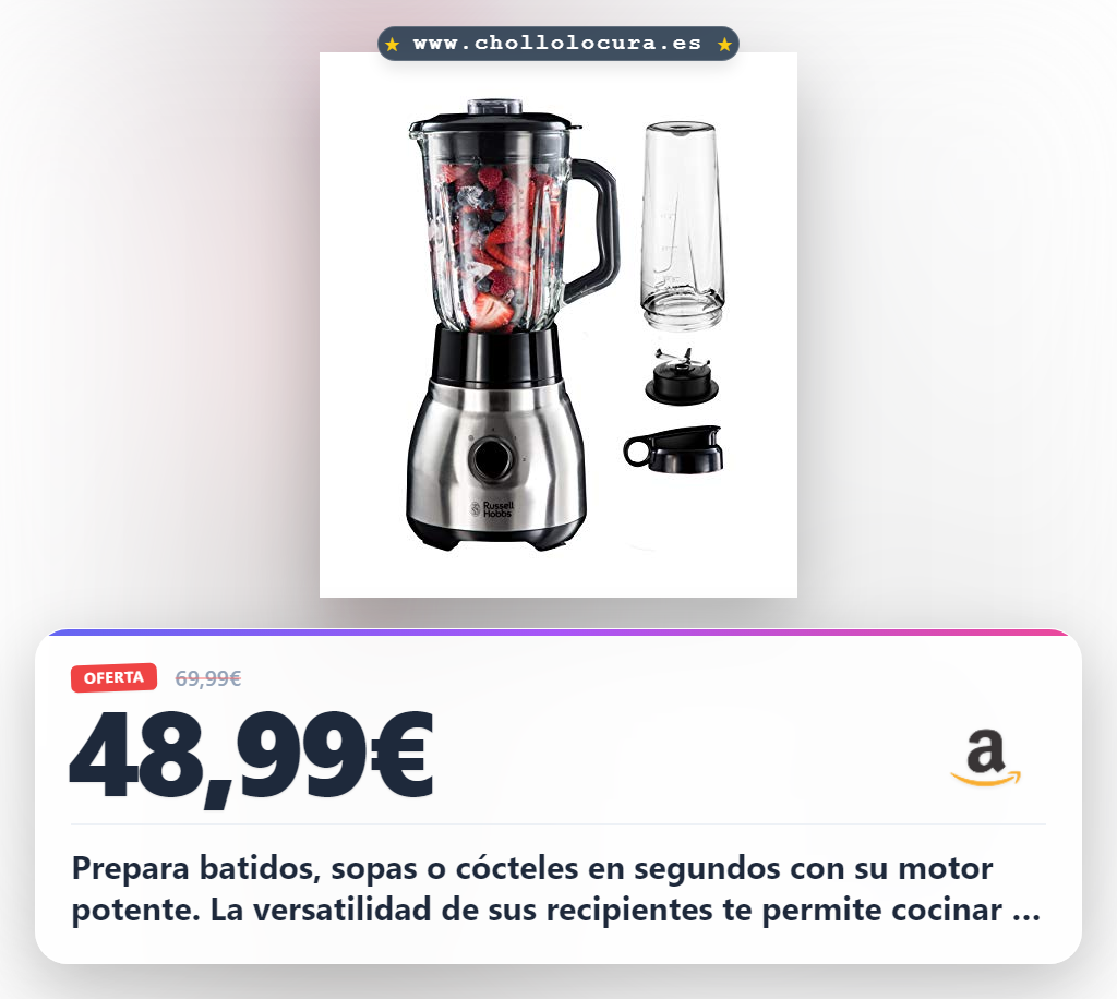 Aprovecha la batidora de vaso 2 en 1 de acero inoxidable con motor potente para smoothies y sopas al mejor precio
