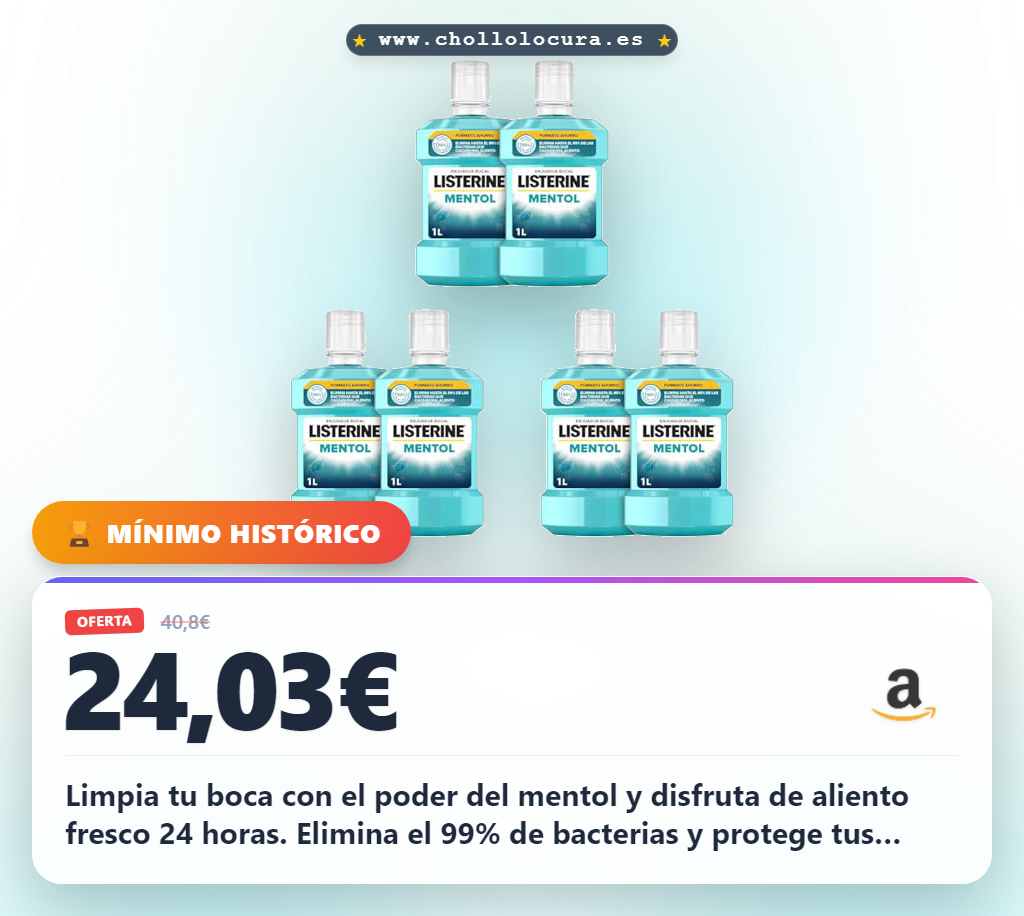 Aprovecha el pack de Listerine Mentol 2x1L con 24h de protección y aliento fresco al mejor precio