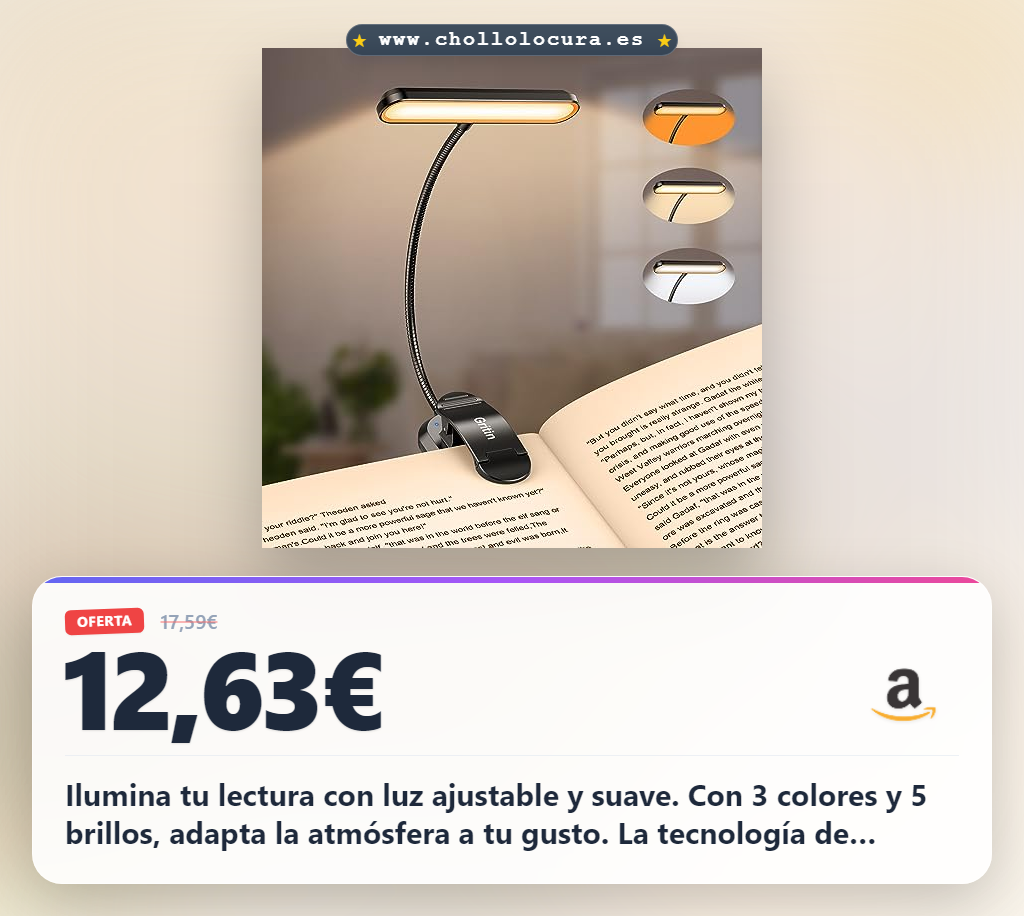 Consigue la lámpara de lectura Gritin 360° flexible con 3 colores y modo memoria en oferta
