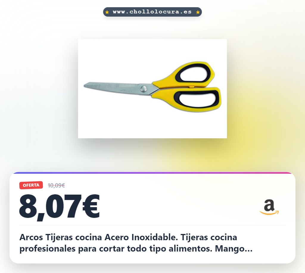 Arcos Tijeras cocina Acero Inoxidable. Tijeras cocina profesionales para cortar todo tipo alimentos. Mango polipropileno y Hoja 235 mm. Serie Prochef. Color amarillo y negro.