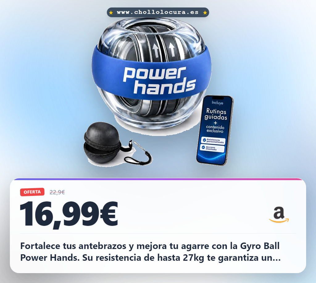 Obtén el Gyro Ball de Power Hands: ejercitador de antebrazo y muñeca con pack completo en oferta