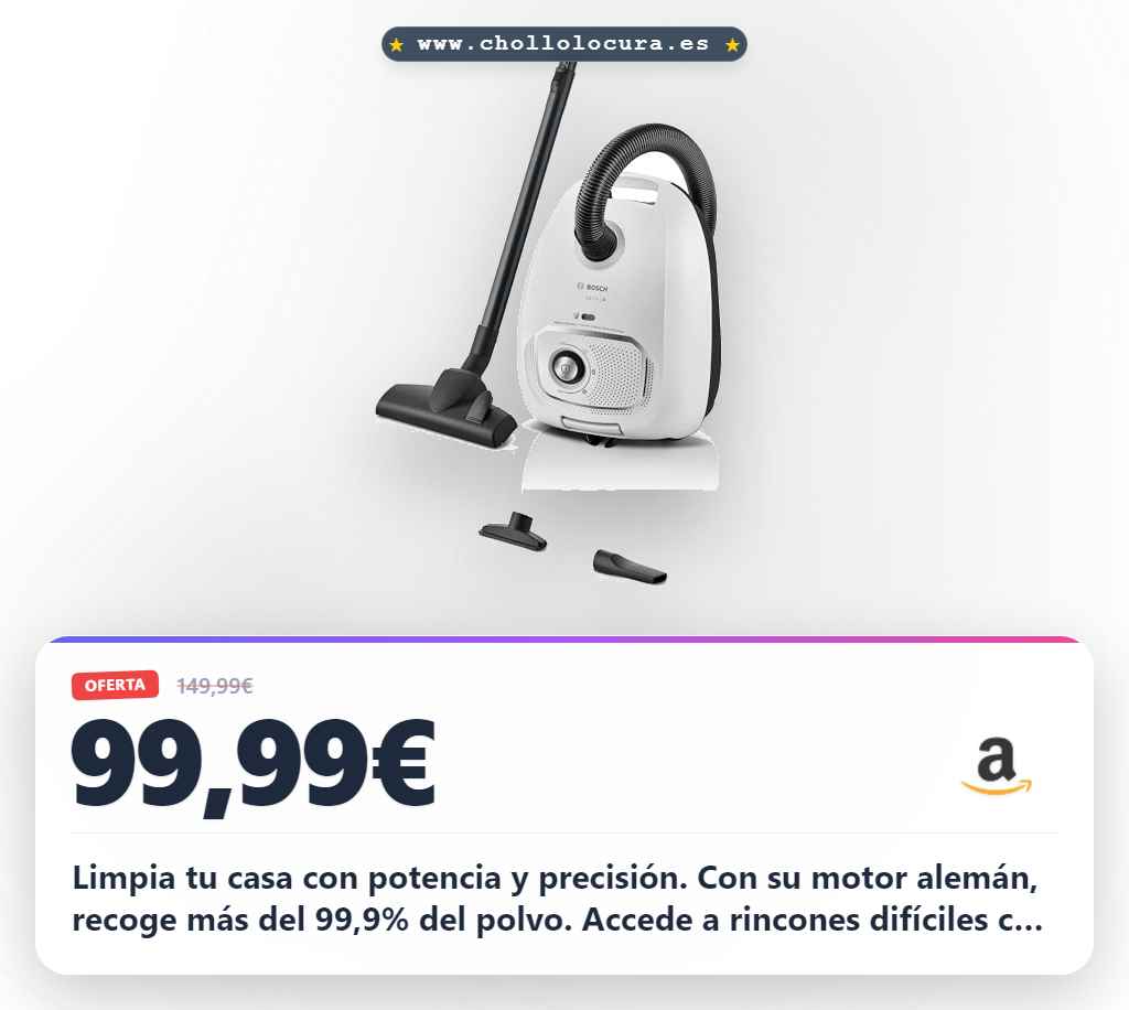 Aprovecha la aspiradora Bosch Serie 4 XL con bolsa de polvo blanca y motor alemán a precio de chollo con recolección 99.9%.