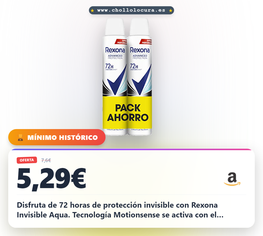 Aprovecha el desodorante Rexona Invisible Aqua 72h para mujer en oferta histórica con protección avanzada